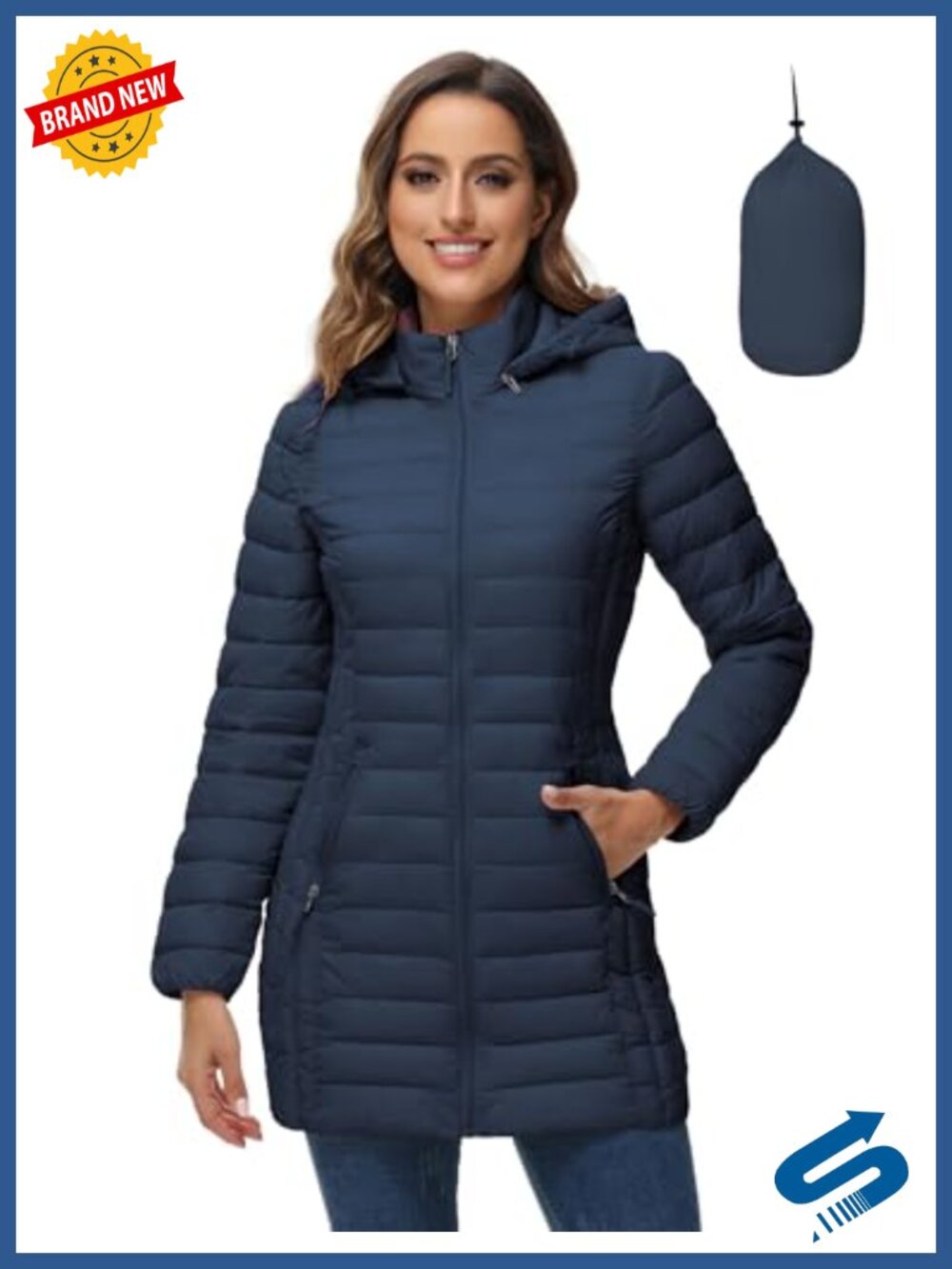 Women's Packable Puffer Jacket Hooded Lightweight Quilted Long Down Coat Pockets